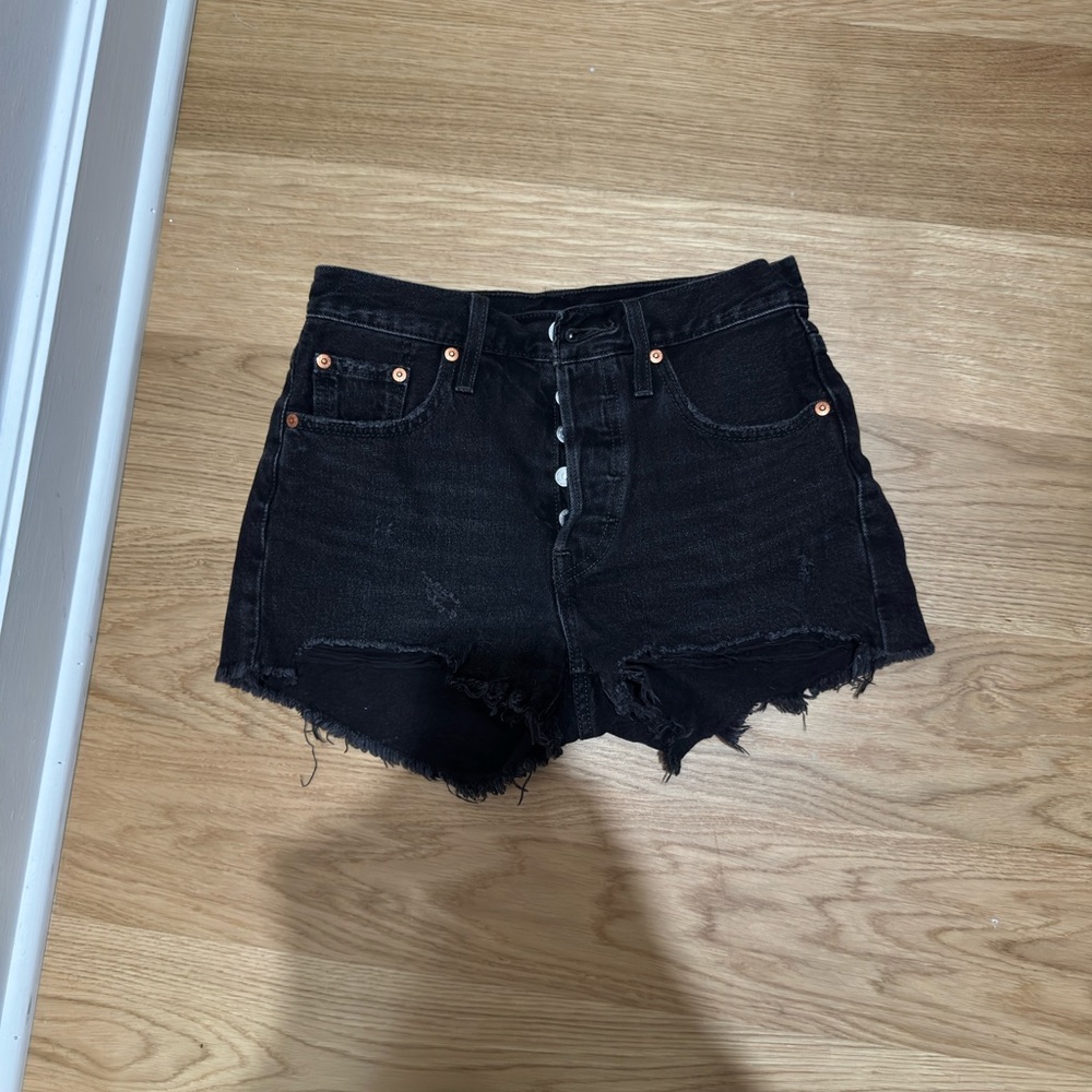 Levi's 501 Black Jean Shorts Distressed High-Waisted